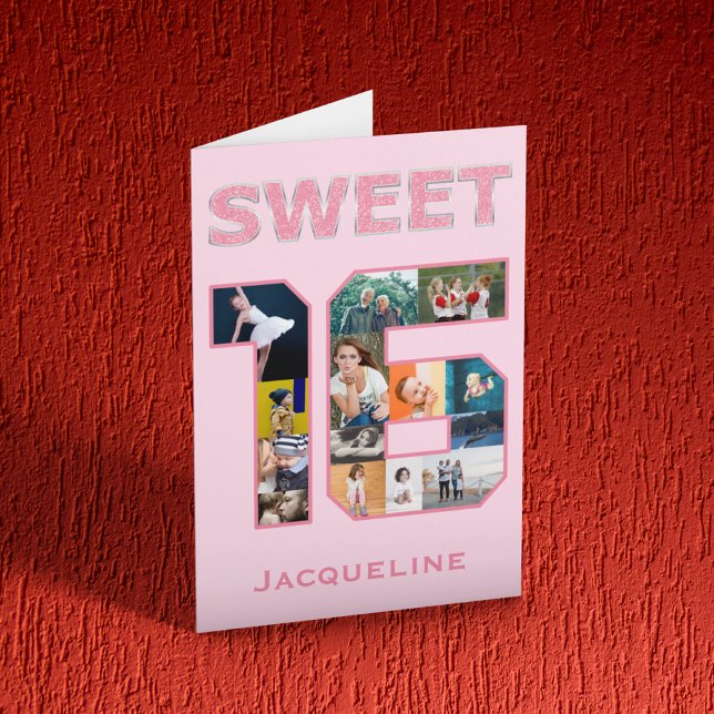 Pink Sweet 16 Birthday Photo Card (Creator Uploaded)