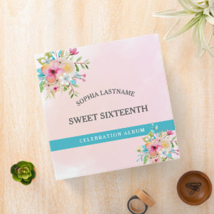 Pink Sweet 16 Floral Personalized Keepsake 3 Ring Binder