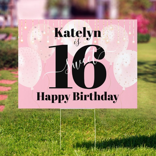 Pink Sweet 16 Happy Birthday Modern Balloon Yard Sign (Creator Uploaded)