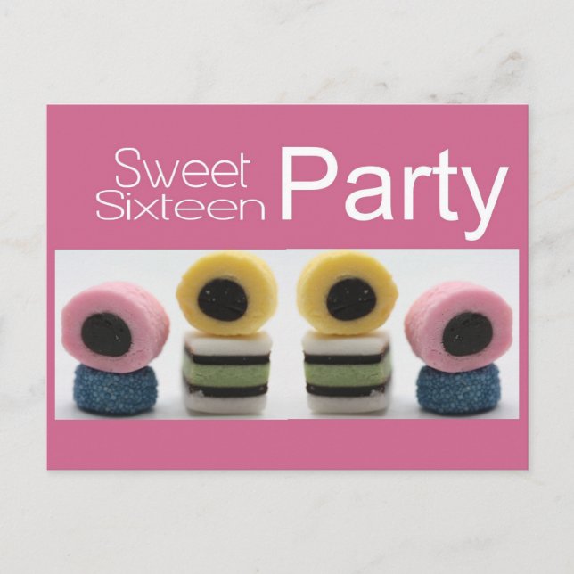 pink sweet 16 invitation postcard (Front)