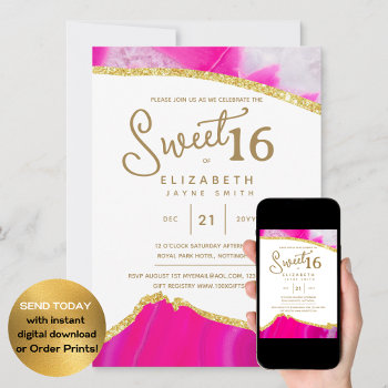 Pink Sweet 16 Modern Elegant Budget Birthday Invitation by invitationz at Zazzle