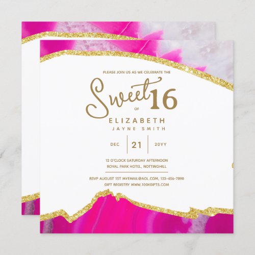 Pink SWEET 16 Modern Unique 16th Birthday Invitation