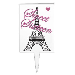Pink Sweet 16 Paris Eiffel Tower Cake Topper