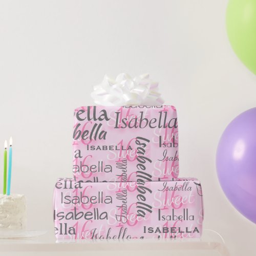 Pink Sweet 16 Personalize Name Wrapping Paper