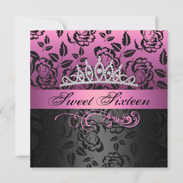 Pink Sweet 16 Princess Tiara Birthday Invitation (Front)