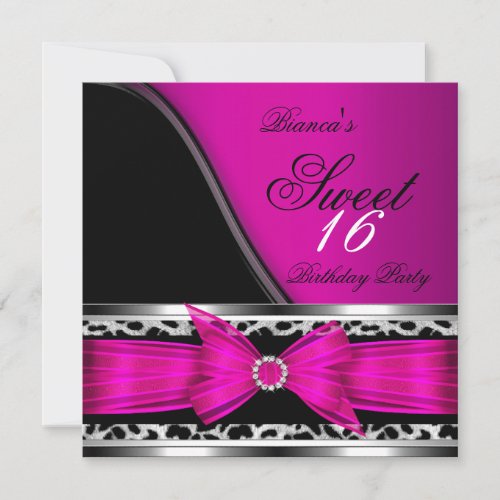 Pink Sweet 16 Sweet Sixteen Leopard Black Personalized Invitations