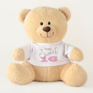 Pink Sweet 16 Teddy Bear with Message on Back