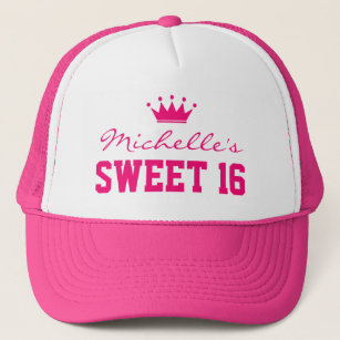 Pink sweet 16 Trucker Hat with princess crown