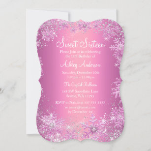 Pink Sweet 16 Winter Wonderland Sparkle Snowflakes Invitation