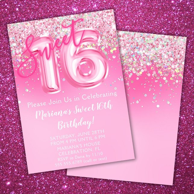 Pink Sweet 16th Birthday Invitation Pink Glitter (Creator Uploaded)