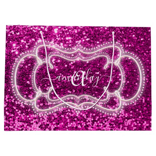 Pink Sweet 16th Bridal Royal Monogram Name Glitter Large Gift Bag