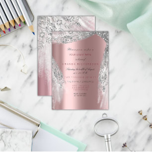 Pink Sweet 16th Bridal Silver Gray Rose Sparkly Invitation