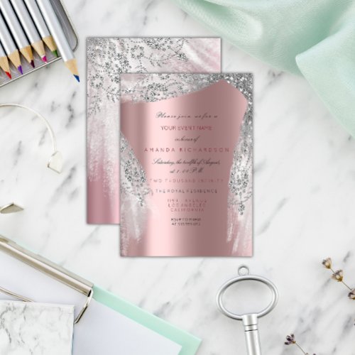Pink Sweet 16th Bridal Silver Gray Rose Sparkly Invitation
