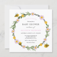 Pink Sweet As Can Bee Baby Shower Invitation