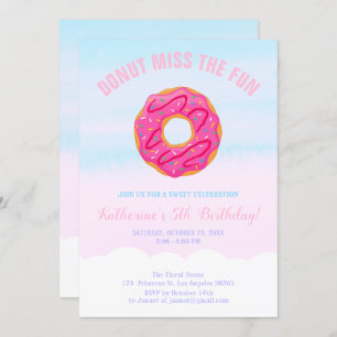 Pink Sweet Baby Girl Donut Miss The Fun Birthday Invitation