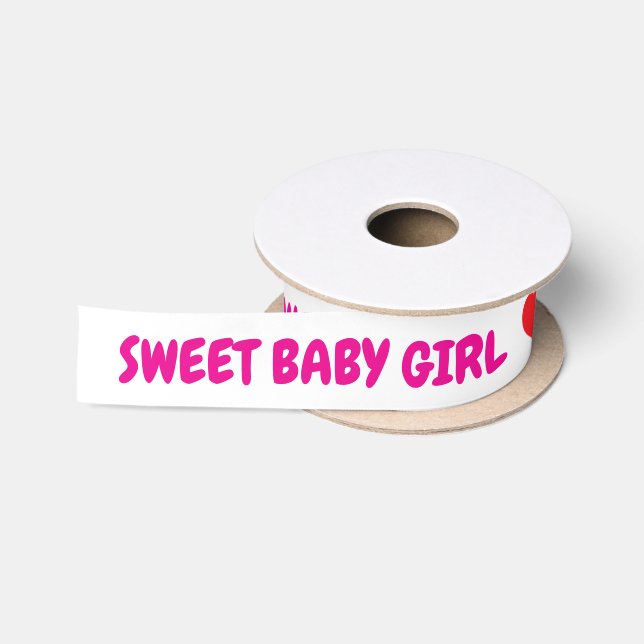 Pink Sweet Baby Girl Red Hearts Satin Ribbon (Spool)