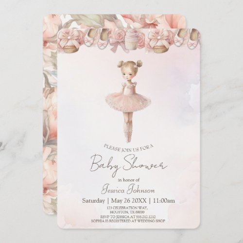 Pink Sweet Ballerina Baby Shower Invitation