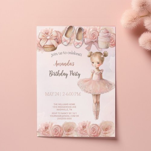 Pink Sweet Ballerina Birthday Invitation