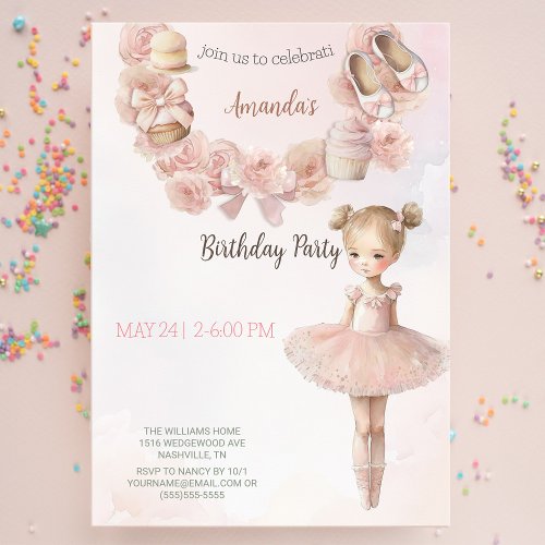 Pink Sweet Ballerina Birthday Invitation