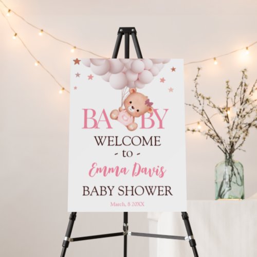 Pink Sweet Bear Girl Baby Shower Welcome Sign