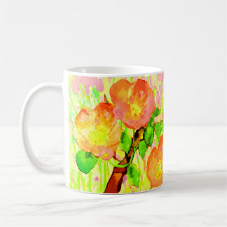Pink Sweet Briar Flowers Leaves Branch Coffee Mug