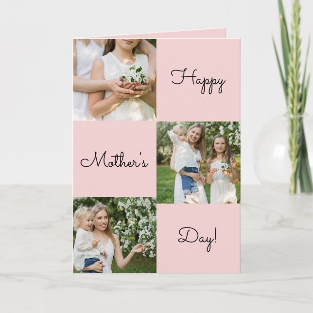 Pink Sweet Calligraphy Mother's Day Photo Collage Holiday Card (Front)