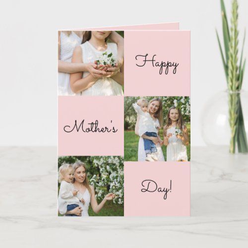 Pink Sweet Calligraphy Mothers Day Photo Collage Holiday Card