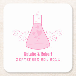 Pink Sweet Chemistry Wedding Paper Coasters