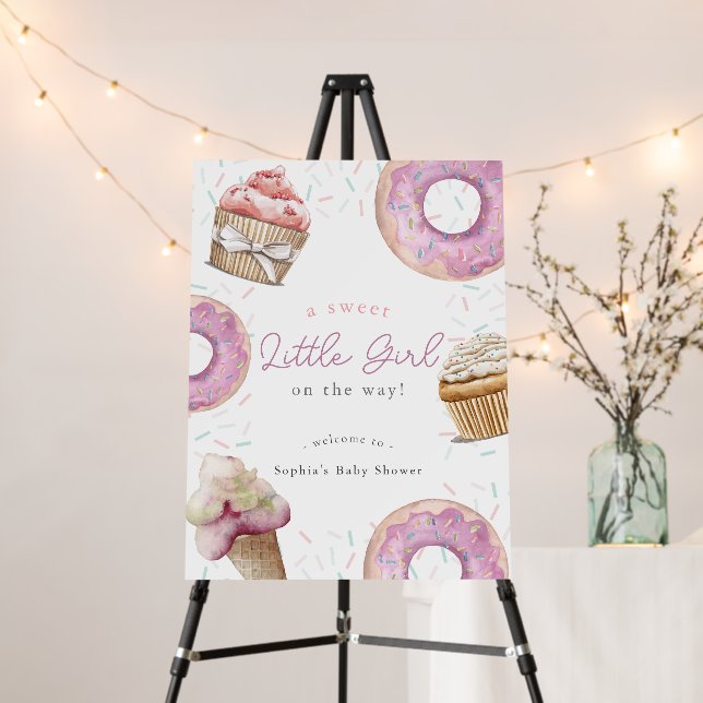 Pink Sweet Cupcake & Donut Baby Shower Welcome Foam Board (In Situ (Stand))
