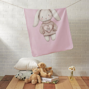 Pink Sweet Cute Bunny Pink Sweater Heart Baby Blanket