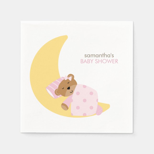 Pink Sweet Dreams Sleeping Teddy Bear Paper Napkins (Front)