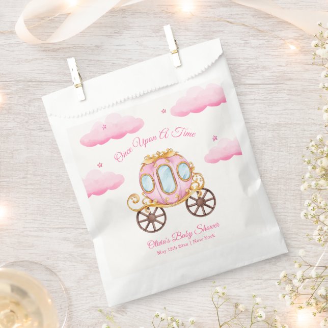 Pink Sweet Fairy Princess Carriage Baby Shower  Favor Bag (Clipped)