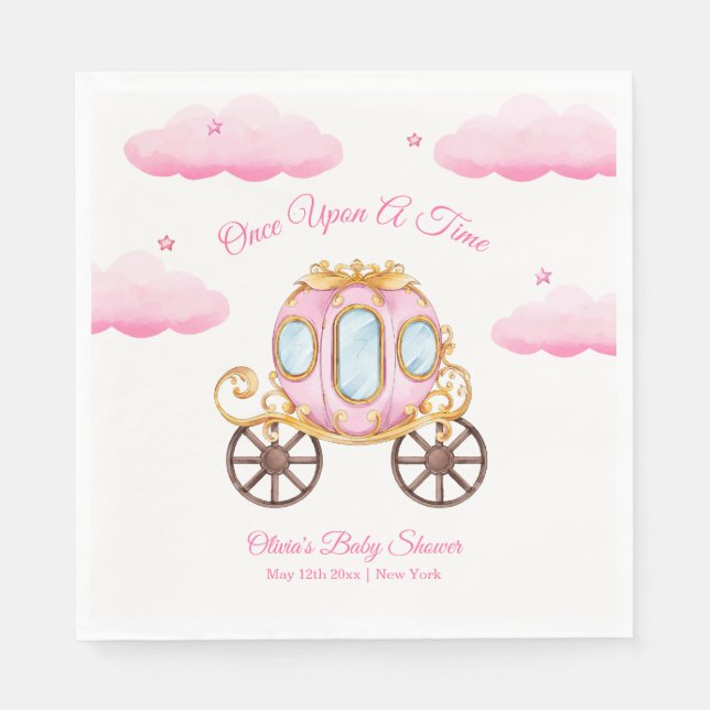Pink Sweet Fairy Princess Carriage Baby Shower  Napkins (Front)