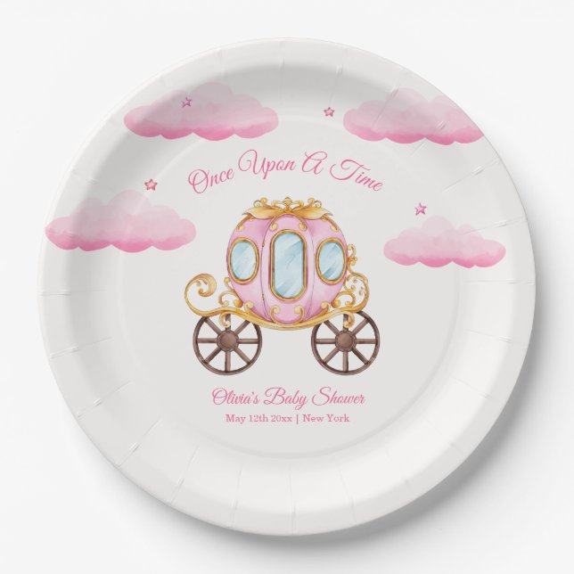 Pink Sweet Fairy Princess Carriage Baby Shower  Paper Plates (Front)