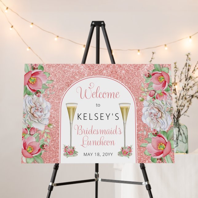 Pink Sweet Floral Rose Blooms Bridesmaids Luncheon Foam Board (In Situ (Stand))