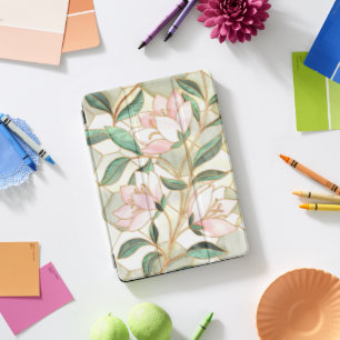 Pink sweet flowers in stained glass iPad pro cover