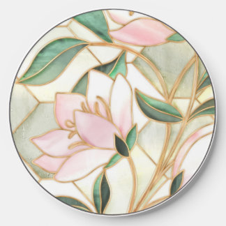 Pink sweet flowers in stained glass wireless charger
