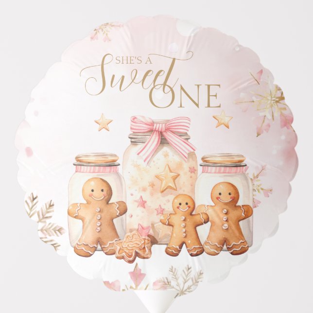 Pink Sweet Gingerbread Christmas Girl Birthday Balloon (Front)