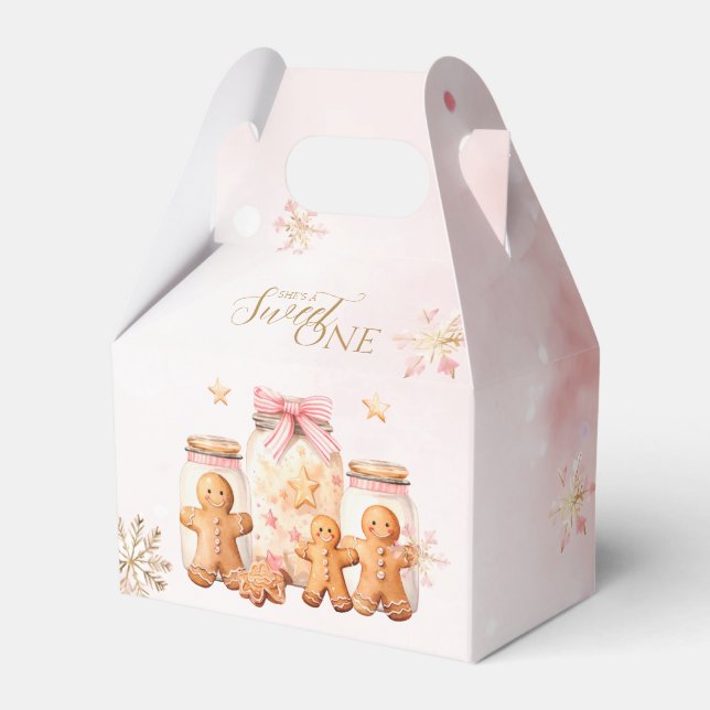 Pink Sweet Gingerbread Christmas Girl Birthday Favor Boxes (Front Side)
