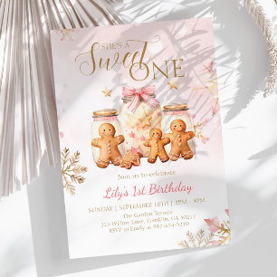Pink Sweet Gingerbread Christmas Girl Birthday Invitation
