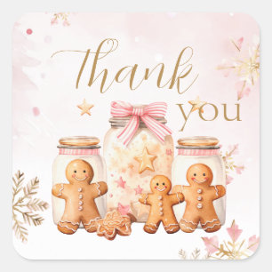 Pink Sweet Gingerbread Thank You Girl Birthday Square Sticker