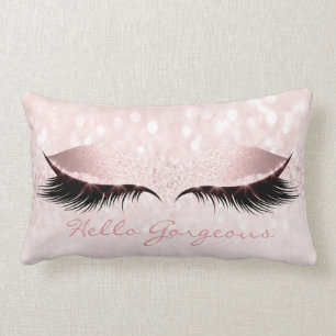 Pink Sweet Girly Makeup Lashes Hello Gorgeous Lumbar Pillow