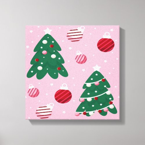 Pink Sweet Greenery Christmas Tree Holiday  Canvas Print