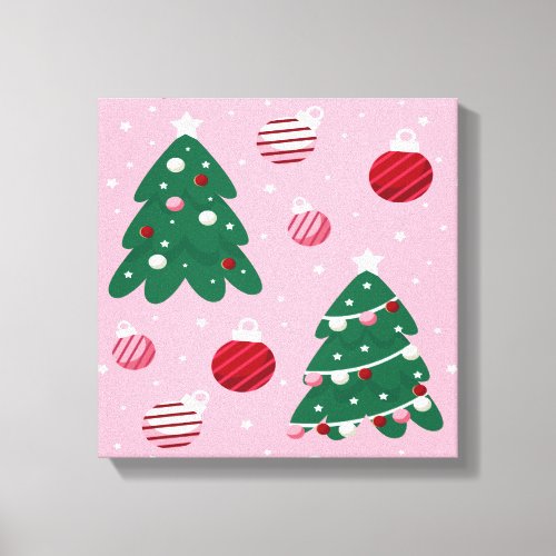 Pink Sweet Greenery Christmas Tree Holiday  Canvas Print