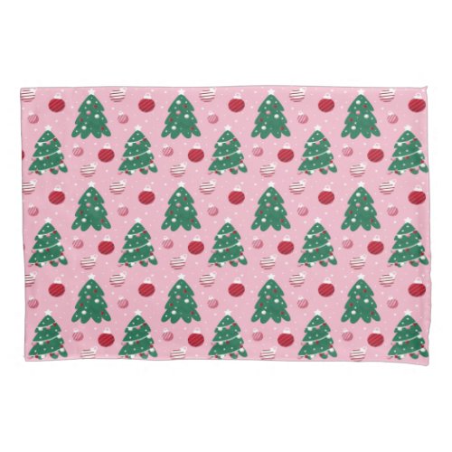 Pink Sweet Greenery Christmas Tree Holiday  Pillow Case