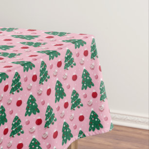 Pink Sweet Greenery Christmas Tree Holiday Tablecloth