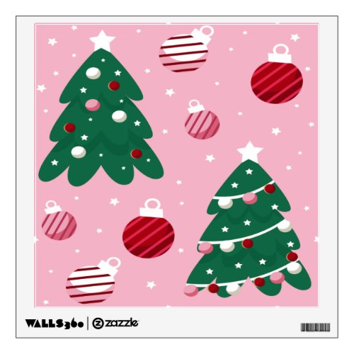 Pink Sweet Greenery Christmas Tree Holiday  Wall Decal