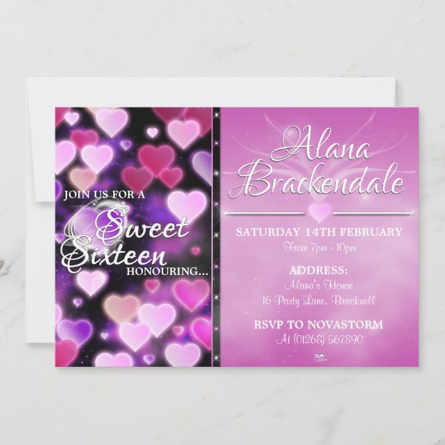 Pink Sweet Hearts 16th Birthday Invitations (Front)