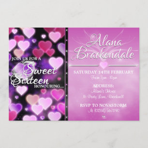 Pink Sweet Hearts 16th Birthday Invitations