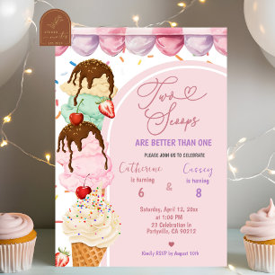 Pink Sweet Ice Cream Double the scoops joint birth Invitation